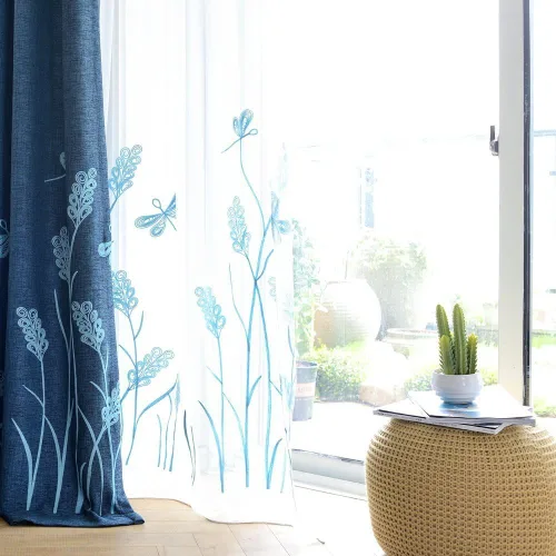 Vista 20 de Melodieux Cortinas texturizadas de lino con bordado de trigo para sala de estar, dormitorio, cortinas de ventana con patrón floral de granja
