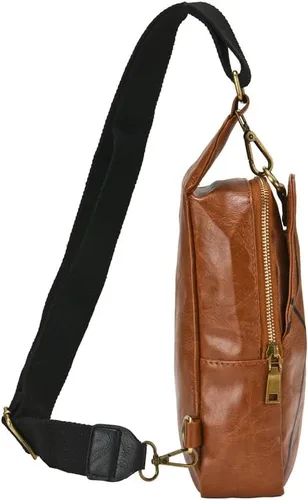 Vista 2 de Bolso bandolera para mujer, de piel sintética, para el pecho, pequeño, para senderismo, viajes, bandolera, mochila para mujeres y hombres