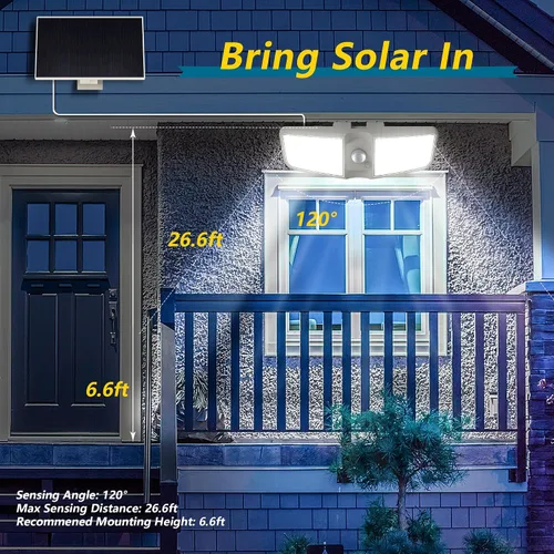 Vista 3 de Reflectores solares para exteriores con sensor de movimiento de 6500 K con control remoto, 180 LED impermeables, luz solar de seguridad al aire