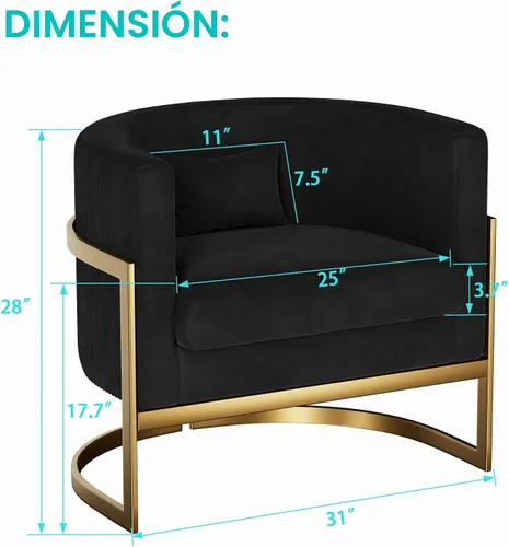 Vista 2 de Silla Decorativa de Terciopelo Dorado Silla Moderna de Barril Sillas Tapizadas con Brazos para Dormitorio, Sala de Estar, Sofá, Sillas de Club