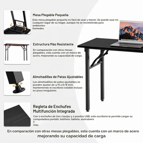 Vista 8 de TEMI Mesa de Computadora Pequeña Mesa Plegable - Escritorio de Oficina Plegable de 35.8", Sin Ensamblaje, Perfecto para Espacios Pequeños