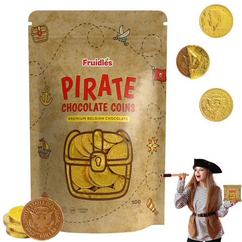 Vista 11 de Fruidles Monedas de chocolate con leche belga pirata, lácteos certificados Kosher, sin OMG (paquete de 25)