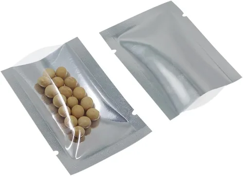 Vista 2 de Bolsa de papel de aluminio plateado, sellado térmico, para ventana delantera, de plástico, con parte superior abierta, bolsa de Mylar
