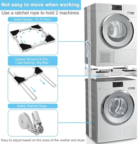 Vista 3 de Kit de apilamiento para lavadora y secadora, kit de apilamiento universal con estante de secado extraíble para cuarto de lavado, ajustable de 24 a