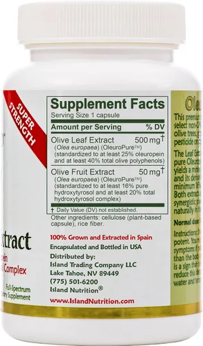 Vista 2 de Extracto real de hoja de olivo europeo super fuerte, 25% oleuropein, 0,018 oz, 90 cápsulas, más complejo hidroxitirosol. Fuerza profesional por