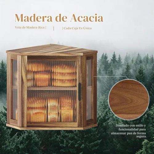 Vista 5 de Caja de pan de madera de la esquina de la acacia para la encimera