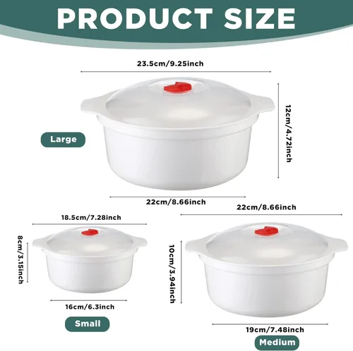Vista 2 de Bokon 3 cuencos de microondas con tapas, cuencos de sopa de varios tamaños con tapa y estante de vapor, platos aptos para lavavajillas, para fideos