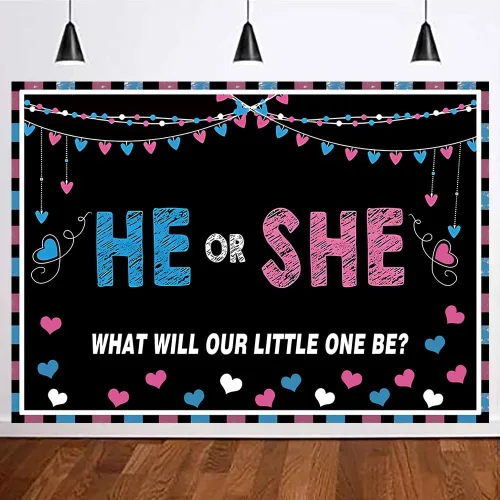 Vista 2 de MHLSWY - Cartel de poliéster para revelación de género de 5 x 3 pies, color azul y rosa, para niños, niñas, baby shower, telón de fondo para fiesta