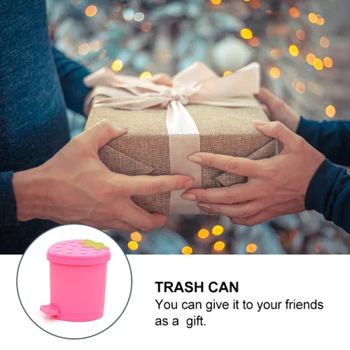 Vista 5 de NUOBESTY Mini papelera de escritorio con tapa, pequeño cubo de basura de plástico para encimera, color rosa