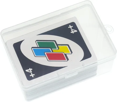 Vista 4 de Funda de plástico UNO para tarjetas compatible con 112 piezas de juego de cartas Classic Mattel UNO, caja de almacenamiento de alta capacidad