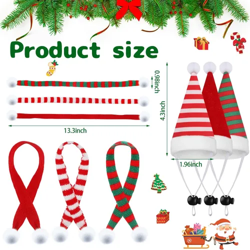 Vista 2 de CCINEE Juego de 12 bufandas de gorro de pollo para mascotas, mini sombrero de Papá Noel, bufanda de Navidad con correa ajustable para la barbilla