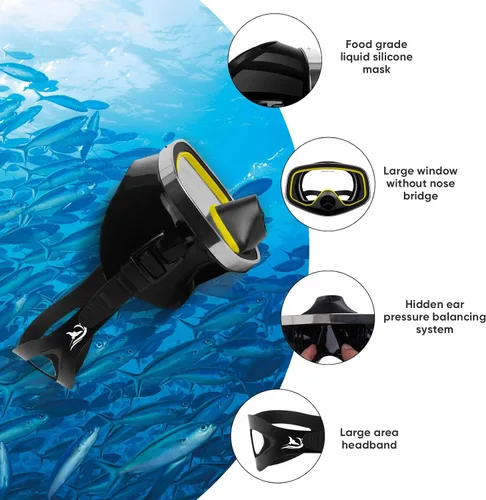 Vista 3 de Máscara de buceo con válvula de drenaje de visión amplia, adecuada para adultos, buceo, buceo libre y esnórquel