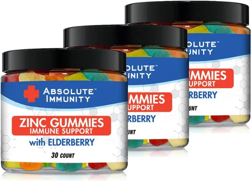 Vista 3 de Absolute Immunity - Gomitas de ZINC y saúco, salud del sistema inmunológico, adultos y niños, 30 unidades, paquete de 3