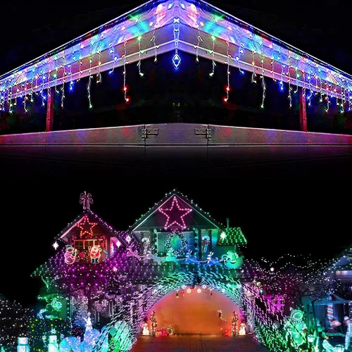 Vista 9 de 400 LED, 32 pies, 75 caídas de luces de carámbano, luces de Navidad en racimo para interior y exterior, luces de cadena enchufables, 8 funciones