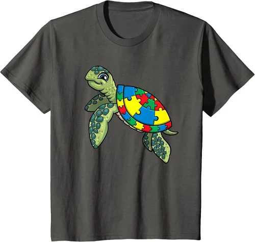 Vista 26 de Turtle Puzzle Pieces for Autism Awareness Kids Women Teacher T-Shirt Asphalt Grey
