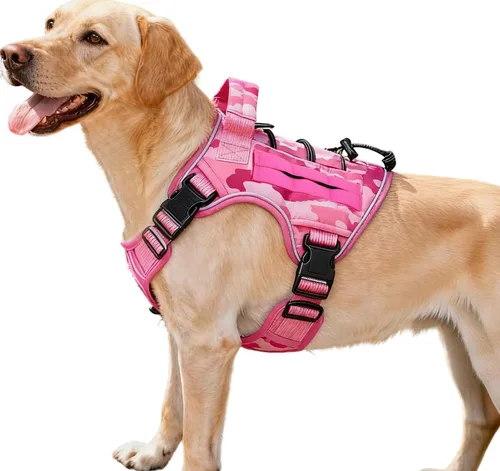 Vista 102 de Arnés táctico para perros grandes, chaleco reflectante ajustable sin tirones con sistema Molle, control de grado militar K9 para entrenamiento