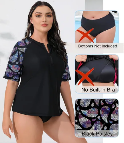 Vista 3 de Halcurt Traje de baño de talla grande para mujer, camiseta de baño holgada UPF 50+