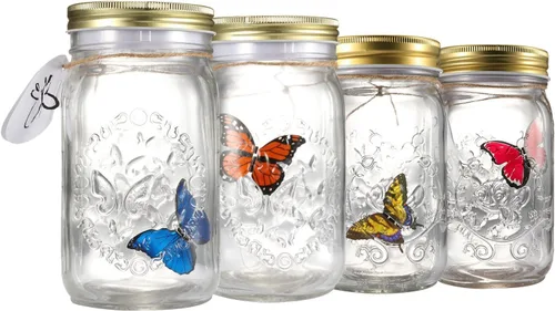 Vista 4 de Fangfang Lámpara LED Romántica Vidrio Animado Mariposa Tarro Regalo Decoración (azul)