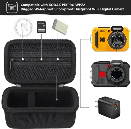 Vista 2 de Funda de transporte compatible con KODAK PIXPRO WPZ2, resistente al agua, a prueba de golpes, a prueba de polvo, WiFi, funda de viaje con bolsillo