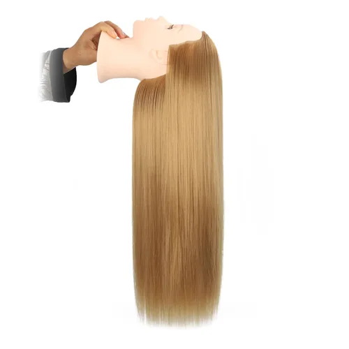 Vista 5 de Headdoll Cabeza de maniquí de 26 a 28 pulgadas, cabeza de maniquí para peinar el cabello y soporte de mesa libre, cabeza de entrenamiento, maniquí
