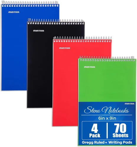 Vista 9 de Mintra Office Steno Books Set - Top-Spiral Bound, Narrow Ruled, White Tint Sheets, Poly Pastel Covered Notebooks for Office & School, Colorful