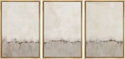 Vista 381 de SIGNFORD - Set de obras de arte en lienzo enmarcado para pared, ilustraciones abstractas de neblina del desierto en tonos neutros beige y marrón