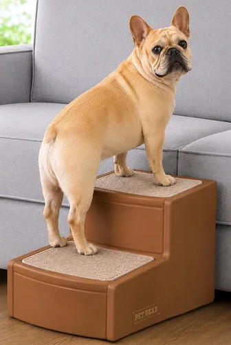 Vista 6 de Pet Gear Easy Step II Pet Stairs, Almond, 2 Step For Cats/Dogs up to 75 Pounds, Portable, Removable Washable Carpet Tread, No Tools Required