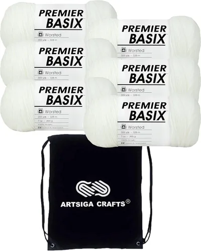 Vista 9 de Premier Yarns Basix White 1115-01 (3 madejas, el mismo lote de tinte) hilo acrílico mediano #4 para ganchillo y tejer con bolsa de proyectos 3