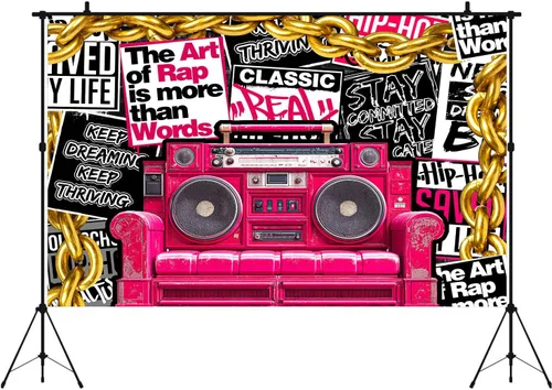 Vista 3 de HANYING HY070YL - Telón de fondo de hip hop de los años 90, música clásica retro, música rock, fotografía de moda, pancarta de fiesta de graffiti