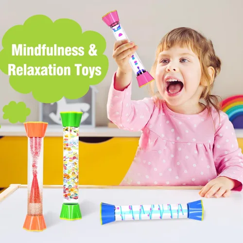 Vista 6 de Paquete de 4 tubos sensoriales, juguete de burbujas de movimiento líquido para niños y adultos, coloridos juguetes relajantes para aliviar