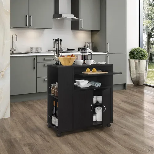 Vista 6 de Kings Brand Furniture - Carrito rodante de isla de cocina con ruedas con gabinete de almacenamiento, haya