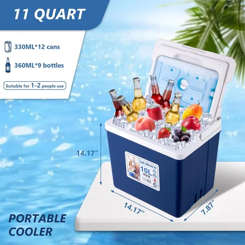 Vista 2 de Hielera portátil aislada de 11Qt 19Qt, caja de almuerzo con hielera a prueba de fugas, enfriadores duros con paquete de hielo extra para barbacoa