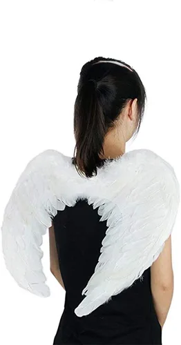 Vista 6 de Alas de ángel para niños adultos, ala de disfraz de ángel para Halloween, fiesta de cosplay, alas de ángel de plumas para niñas