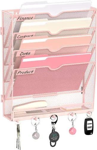 Vista 20 de 5 Tier Wall File Organizer, Metal Holder with Bottom Hooks Negro