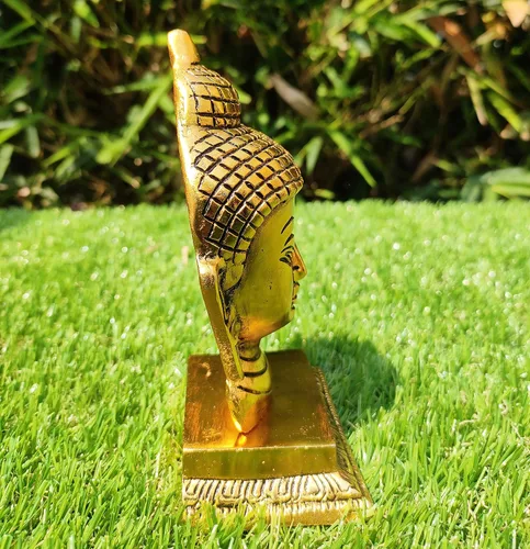 Vista 2 de Estatua de Buda de metal para decoración del hogar, joya de cara de Buda de Gautam, figura feng Shui, Escultura Ídolo Reiki para Meditación