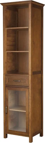 Vista 10 de Teamson Home Delaney Linen Tower - Torre alta y estrecha para baño, ahorra espacio de almacenamiento con 1 puerta de panel de vidrio, 3 estantes