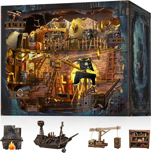 Vista 8 de Kit de rincón de lectura - Rompecabezas 3D de madera con luces LED - Manualidades para adultos y adolescentes - Decoración para insertar