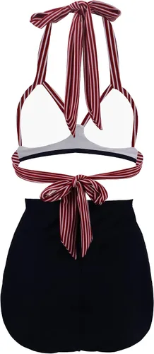 Vista 4 de Goldstitch Traje de baño para mujer, con estampado floral, cuello halter y cintura alta, 2 piezas