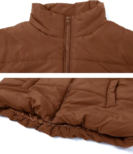 Vista 4 de Daacee Chaleco acolchado de burbujas para mujer, manga casquillo de invierno, con cremallera, acolchado, ligero, abrigo, abrigo, ropa de abrigo
