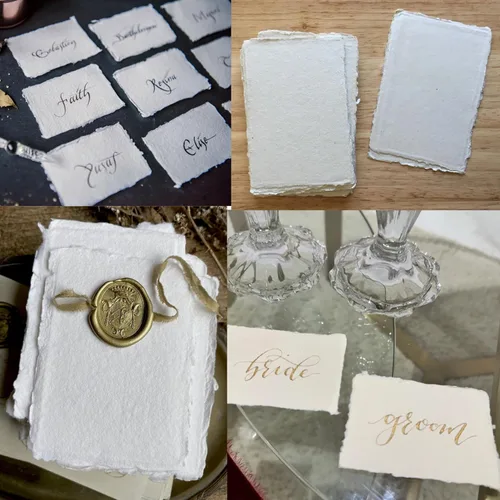 Vista 5 de Papel de algodón hecho a mano con borde Deckle de algodón reciclado, tarjeta mixta para tarjetas de colocación/acompañantes, tarjetas de lugar