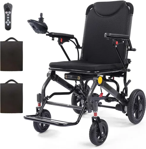 Vista 9 de Silla de ruedas eléctrica ligera de 32 libras para adultos con motores duales, potente silla de ruedas eléctrica plegable portátil, aprobada por