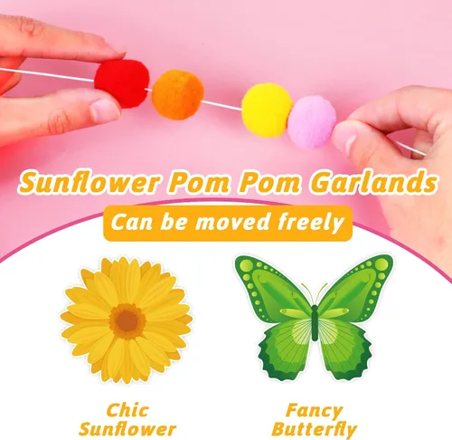 Vista 3 de Juego de 4 pancartas de verano para decoración de verano con diseño de mariposas y flores, flores de sol, remolinos colgantes, suministros de fiesta