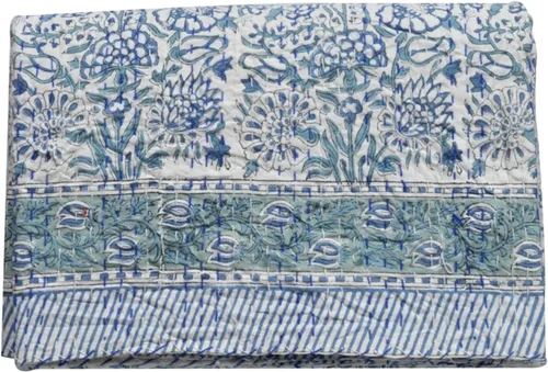 Vista 5 de Colcha con estampado de bloques indios Kantha, tamaño Queen, colcha de algodón puro (individual 90 x 60 pulgadas, beige)