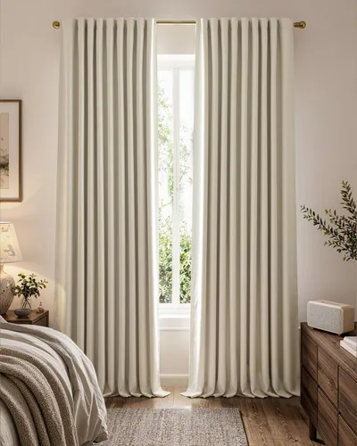 Vista 16 de jinchan Cortinas opacas de felpilla para dormitorio, cortinas beige para sala de estar, juego de 2 paneles de 84 pulgadas de largo, con aislamiento