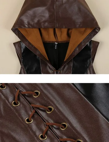 Vista 5 de Vestido medieval renacentista steampunk gótico con capucha para mujer, disfraz de cosplay