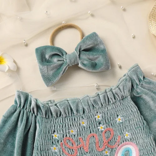 Vista 39 de GRNSHTS Ropa de primer cumpleaños para niña de terciopelo de un año de edad, mameluco de manga larga + diadema, 2 piezas de trajes de pastel