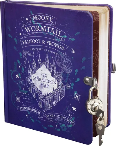 Vista 2 de Harry Potter Diario de mapa de Marauder para niños, cuaderno de diario con cerradura y llave con 216 páginas rayadas, con licencia oficial, regalo