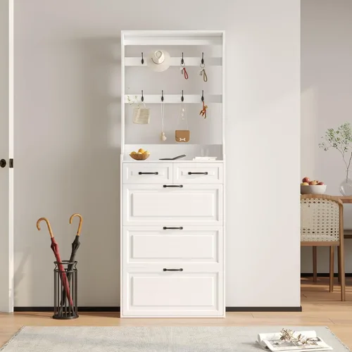 Vista 10 de Vibe & Dine Armario Organizador de Zapatos Estrecho con 3 Cajones Grandes Abatibles y 2 Cajones de Almacenamiento - Almacenamiento de Zapatos
