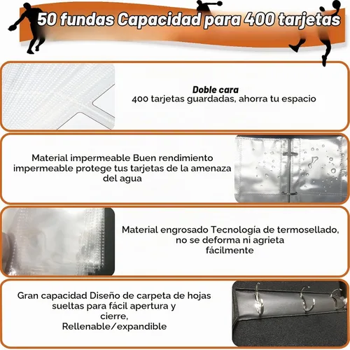 Vista 5 de Carpeta de tarjetas de baloncesto, carpeta de tarjetas intercambiables, 4 bolsillos con 50 fundas extraíbles, se adapta a 400 tarjetas deportivas