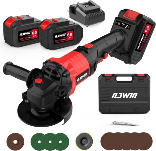 Vista 9 de Kit de amoladora angular inalámbrica de 4 pulgadas NAWIN, amoladora de velocidad variable, batería de iones de litio de 2×4.0Ah y cargador rápido